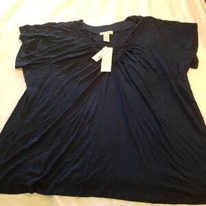 Artisan women's size 4X dark blue braided neck top shirt 26W-28W or 4X